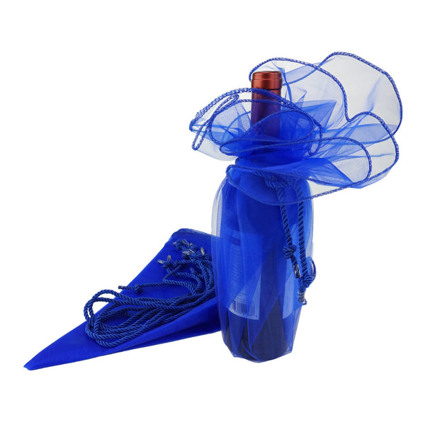 Organza Wine Bottle Wrap with Cord Tassel, 6-Count, 28-Inch, Royal Blue