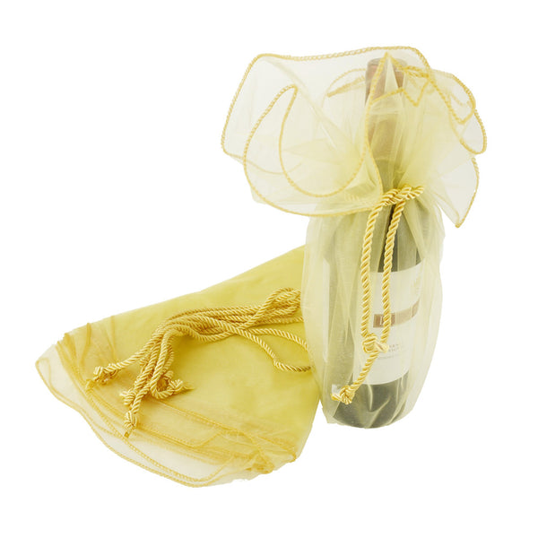 Organza Wine Bottle Wrap with Cord Tassel, 6-Count, 28-Inch, Gold