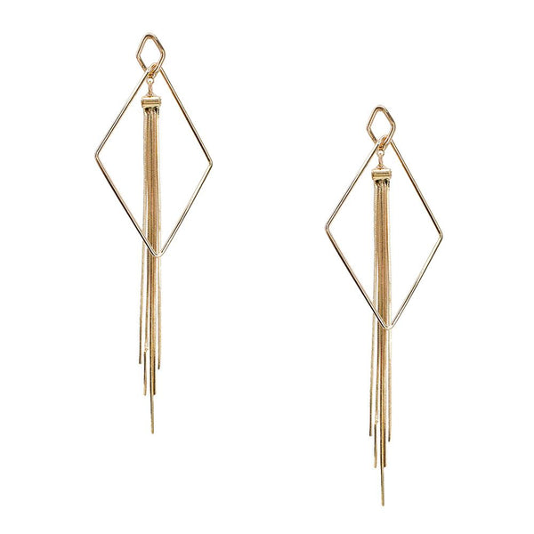 Hanging Diamond Tassel Earrings, Gold, 6-Inch