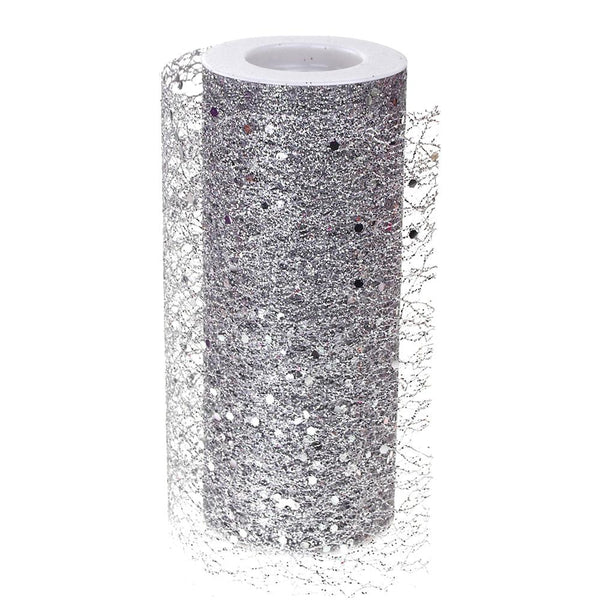 Glitter Confetti Mesh Roll, 6-Inch, 10-Yard, Silver