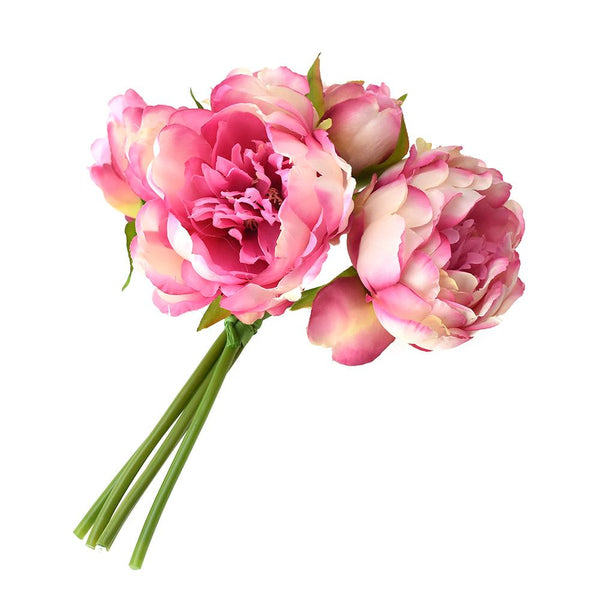 Artificial Peony Bouquet, Hot Pink, 9-1/2-Inch, 5-Piece