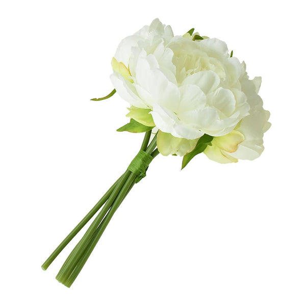 Artificial Peony Bouquet, White, 9-1/2-Inch, 5-Piece