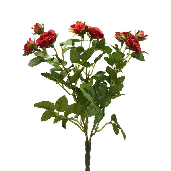 Artificial Mini Rose Bush Spray, Red, 10-Inch