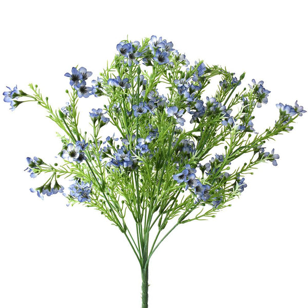 Artificial Waxflower Bush Spray, Light Blue, 19-Inch