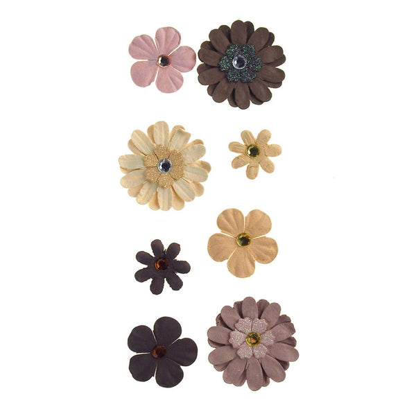 Self Adhesive Assorted Paper Flowers 3D, 8-Count, Almond Mocha