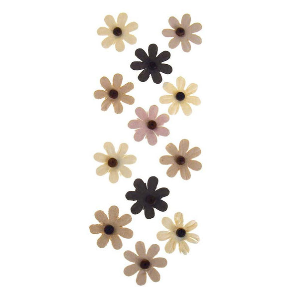 Self Adhesive Assorted Paper Flowers 3D, 1-Inch, 12-Count, Almond Mocha