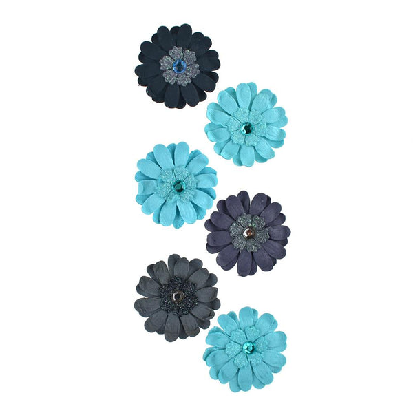 Adhesive Paper Craft Glitter Flowers, 1-1/2-Inch, 6-Piece, Paradise