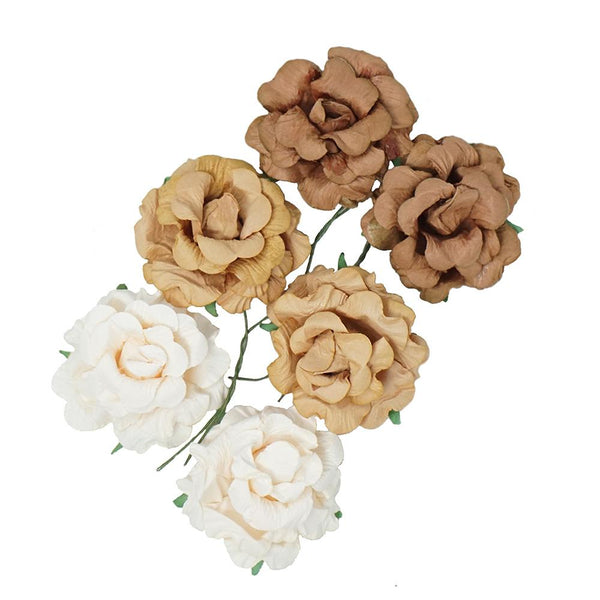 Handmade Paper Open Rose Embellishments, 1-1/2-Inch, 6-Count, Earth