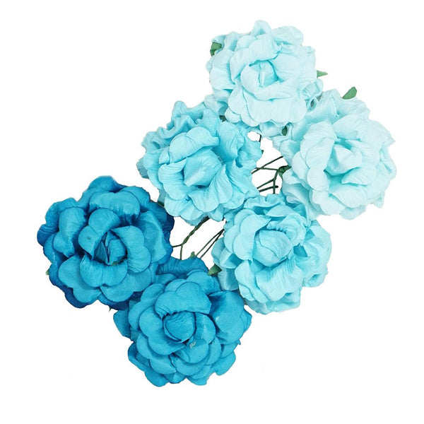 Handmade Paper Open Rose Embellishments, 1-1/2-Inch, 6-Count, Blue