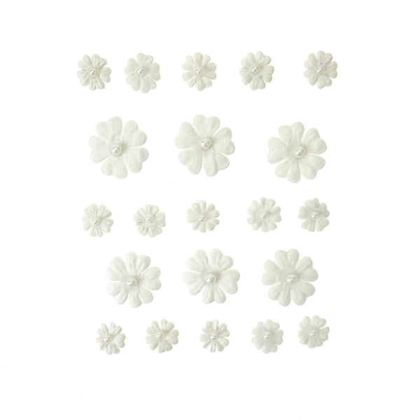 Mini Handmade Paper Floral Embellishments, 21-Piece, White