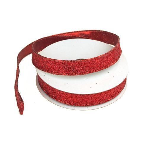 Metallic Glitter Wired Christmas Ribbon, Red, 5/8-Inch, 10 Yards