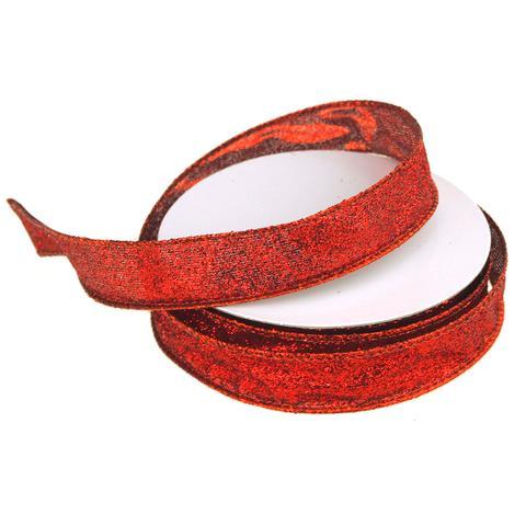 Metallic Glitter Wired Christmas Ribbon, Red, 7/8-Inch, 10 Yards