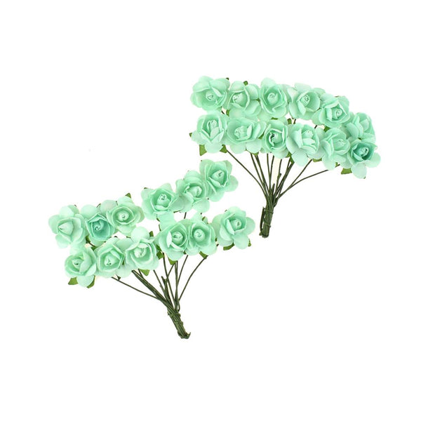 Mini Paper Craft Rose Branch, 3-Inch, 12-Count, Aqua