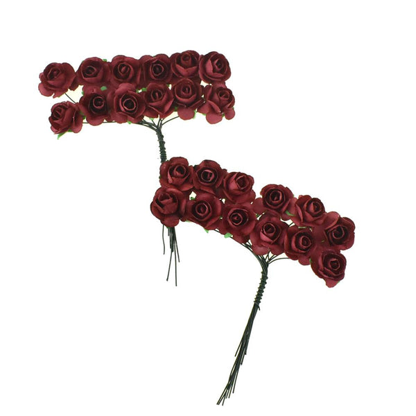 Mini Paper Craft Rose Branch, 3-Inch, 12-Count, Burgundy