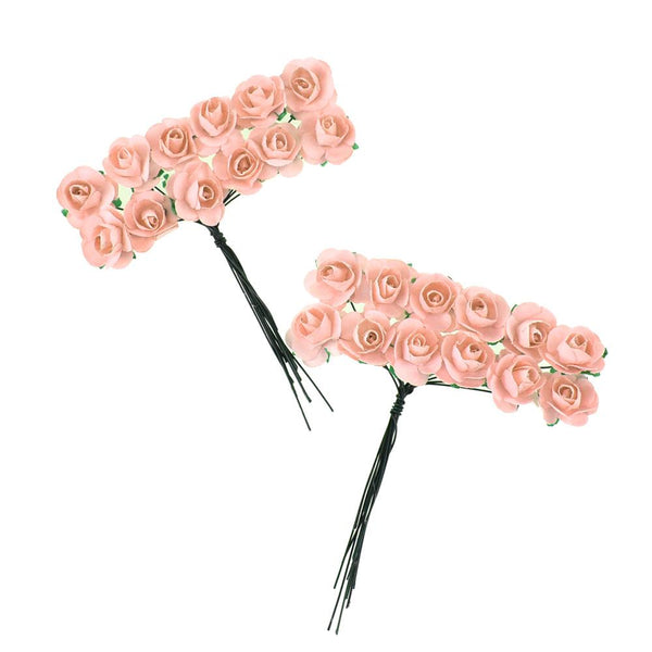 Mini Paper Craft Rose Branch, 3-Inch, 12-Count, Peach