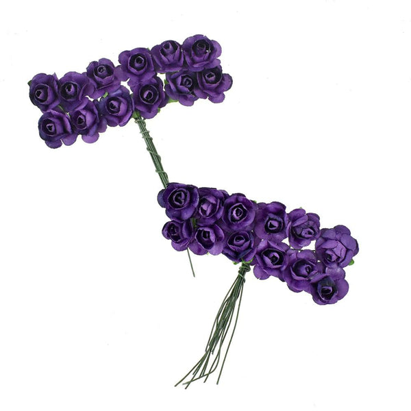 Mini Paper Craft Rose Branch, 3-Inch, 12-Count, Purple