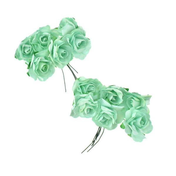 Paper Craft Rose Branch, 3-Inch, 12-Count, Aqua