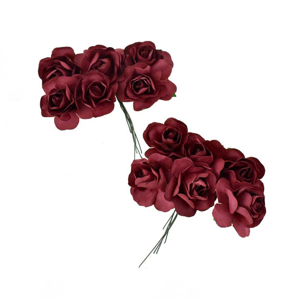 Paper Craft Rose Branch, 3-Inch, 12-Count, Burgundy