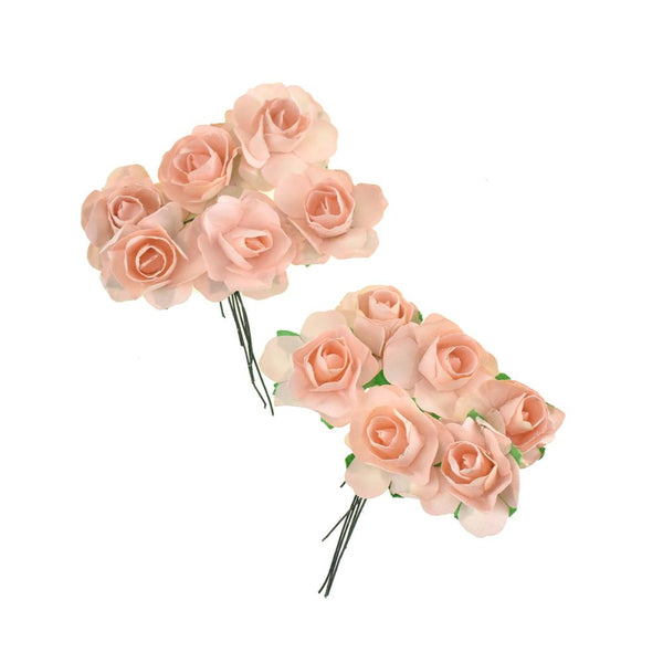 Paper Craft Rose Branch, 3-Inch, 12-Count, Peach