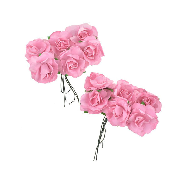 Paper Craft Rose Branch, 3-Inch, 12-Count, Pink