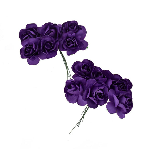 Paper Craft Rose Branch, 3-Inch, 12-Count, Purple