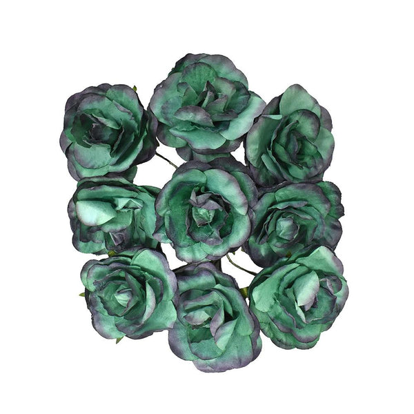 Paper Rose Flower Embellishments, 1-1/2-Inch, 9-Count, Teal/Dark Purple