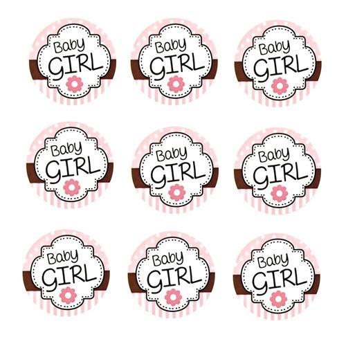 Baby Girl Seal Paper Stickers, Light Pink, 1-Inch, 24-Count