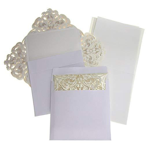 Paper Square Laser-Cut Pearlescent Scroll Swirl Invitations, Ivory, 6-1/4-Inch, 8 count