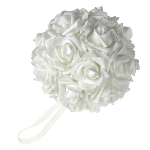 Soft Touch Flower Kissing Balls Wedding Centerpiece, 7-inch, White