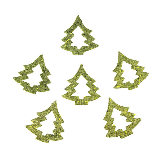 Glittery Green Christmas Holiday Foam Tree Decorations, 3-Inch, 6-Count