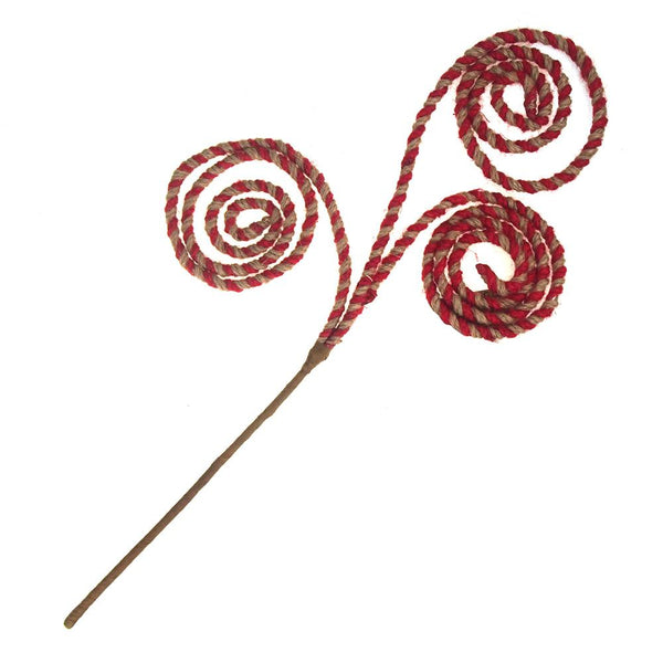 Twisted Jute Spiral Candy Pick Christmas Holiday Decoration,  Red/Natural, 18-Inch