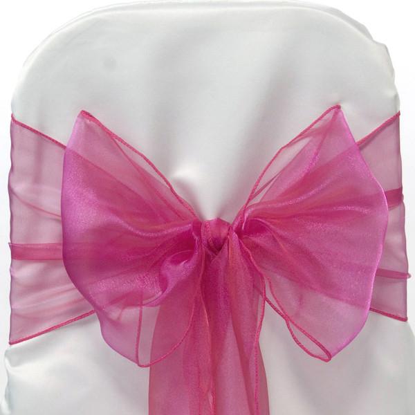 Organza Chair Bow Sash, 9-inch, 10-feet, 6-piece, Fuchsia