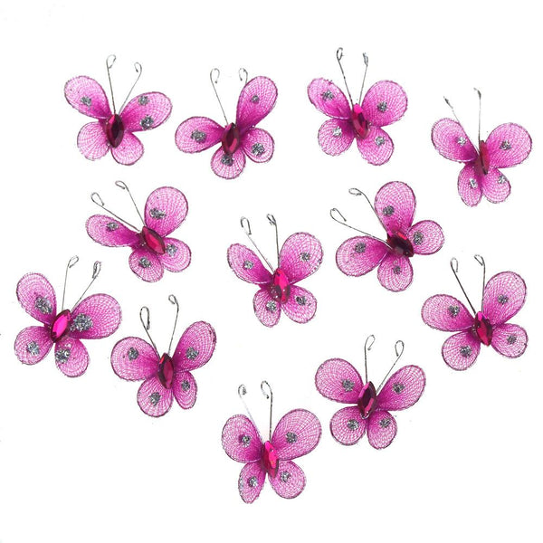 Organza Nylon Glitter Butterflies, 1-inch, 12-Piece, Purple