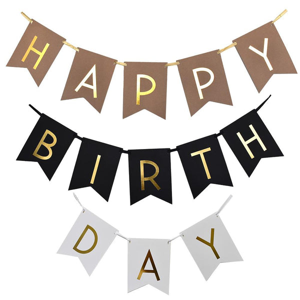 Gold Foil 'Happy Birthday' Bunting Banner, 8-Inch, 16-Feet