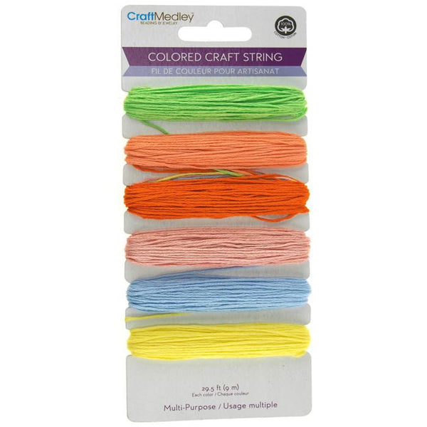 Colored Craft Thread String, Pastel, 29.5-feet