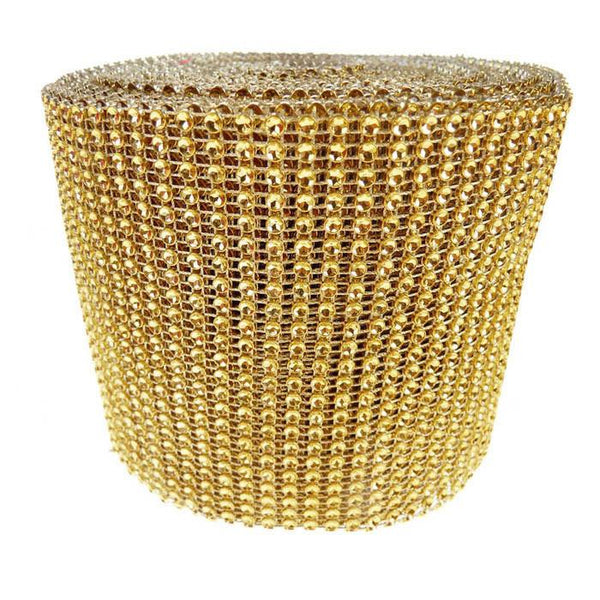 Rhinestone Diamond Wrap Ribbon, 4-3/4-Inch, 10 Yards, Gold