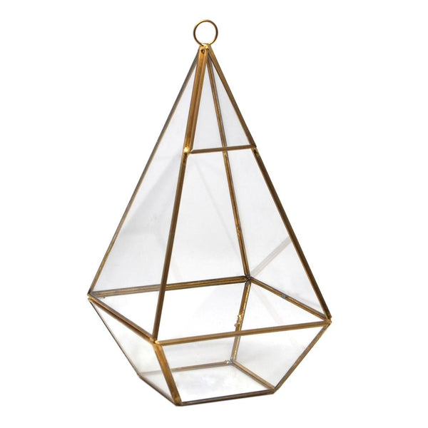 Gold Geometric Glass Terrarium Display Box, Teardrop, 9-1/2-Inch