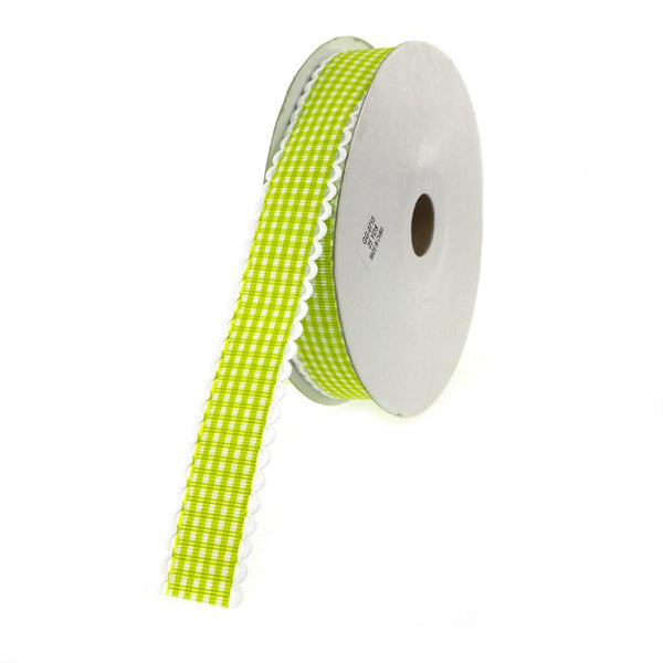 Gingham Picot-edge Polyester Ribbon, 7/8-inch, 25-yard, Apple Green