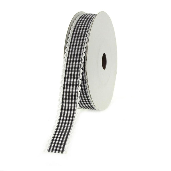 Gingham Picot-edge Polyester Ribbon, 7/8-inch, 25-yard, Black