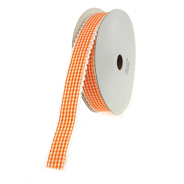 Gingham Picot-edge Polyester Ribbon, 7/8-inch, 25-yard, Orange