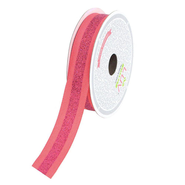 Glitter Center Grosgrain Ribbon, 7/8-Inch, 10 Yards, Coral