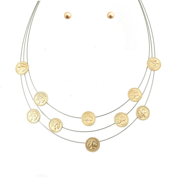 Fish Wire with Coins Necklace Set, Gold