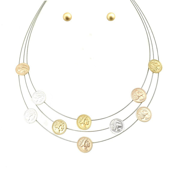 Fish Wire with Coins Necklace Set, Gold/Silver