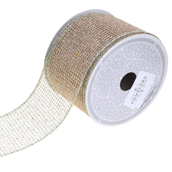 Glitter Netting Mesh Ribbon, 2-1/2-Inch, 10 Yards, Champagne