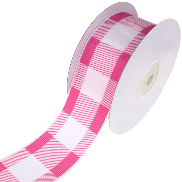 Colorful Grosgrain Plaid Ribbon, Hot Pink, 1-1/2-Inch, 10-Yard