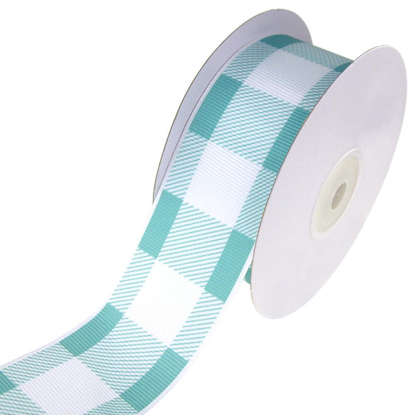 Colorful Grosgrain Plaid Ribbon, Tropical Blue, 1-1/2-Inch, 10-Yard