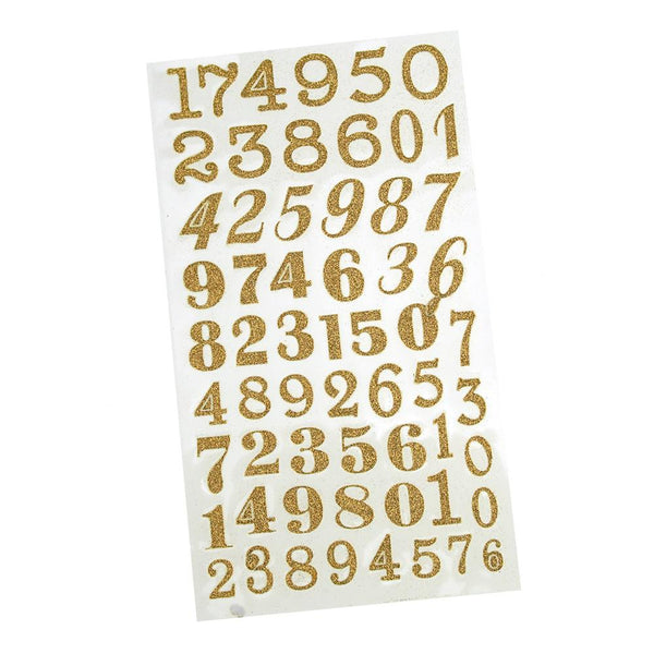 Glitter Number Stickers Three Styles, 3/4-Inch, 60-count, Gold