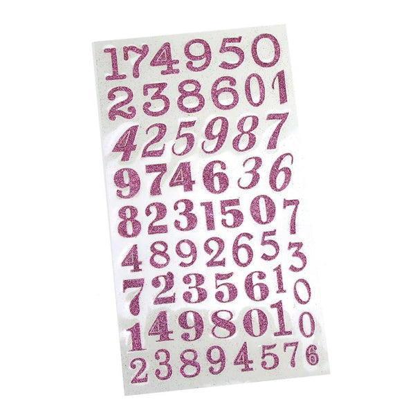 Glitter Number Stickers Three Styles, 3/4-Inch, 60-count, Pink