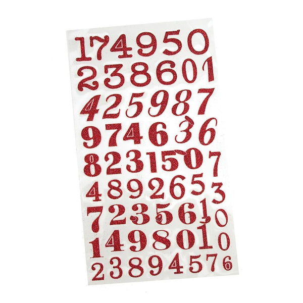 Glitter Number Stickers Three Styles, 3/4-Inch, 60-count, Red