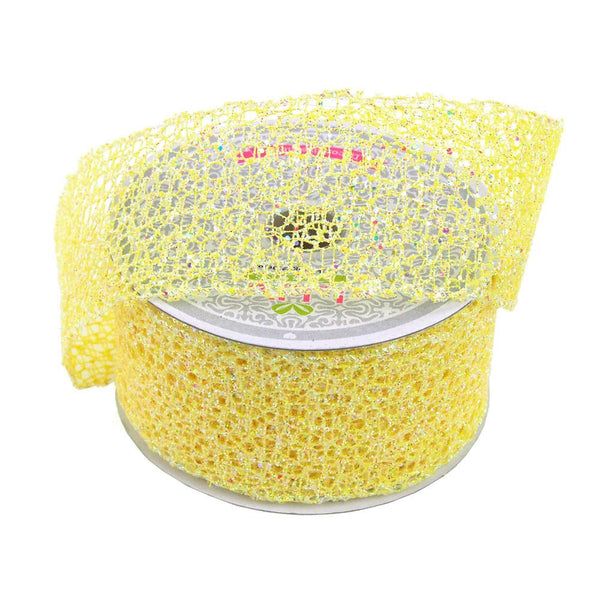 Glitter Web Mesh Ribbon, 2-Inch, 10 Yards, Canary Yellow